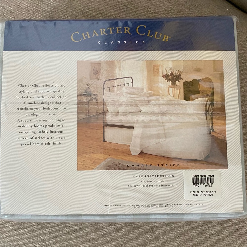 Charter Club Cotton Damask Stripe Duvet Sage Green - Picture 2 of 3